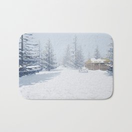 Cabin in the snowy forest Bath Mat