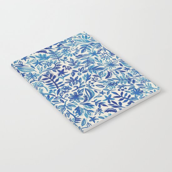 Floating Garden - a watercolor pattern in blue Notebook