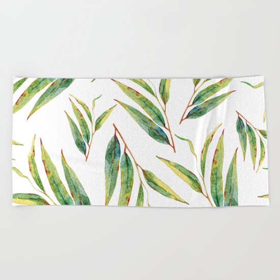leaves watercolor pattern Beach Towel