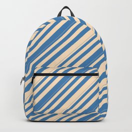 [ Thumbnail: Blue and Bisque Colored Lines/Stripes Pattern Backpack ]