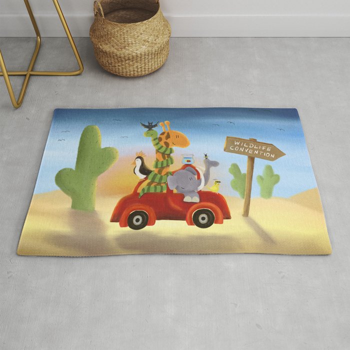 Wildlife Day - Animals on a Road Trip Painting  Rug