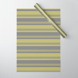 [ Thumbnail: Dark Khaki & Grey Colored Striped Pattern Wrapping Paper ]