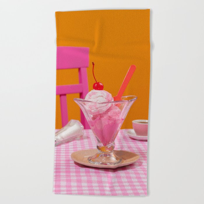 Cherry-Topped Ice Cream Beach Towel