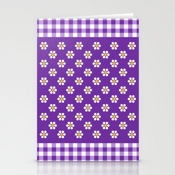 Daisies and Check - purple Stationery Cards
