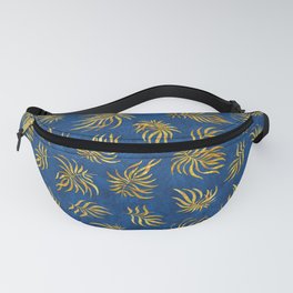 Gold leaves on dark texture background Fanny Pack