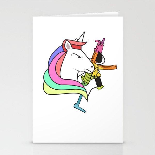 Unicorn fighter soldier muscles weapon rainbow shooting army gift idea Stationery Cards