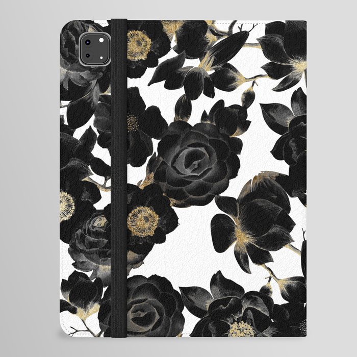 Modern Elegant Black White and Gold Floral Pattern iPad Folio Case