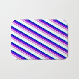 [ Thumbnail: Blue, Dark Violet, Plum, Mint Cream & Turquoise Colored Stripes/Lines Pattern Bath Mat ]
