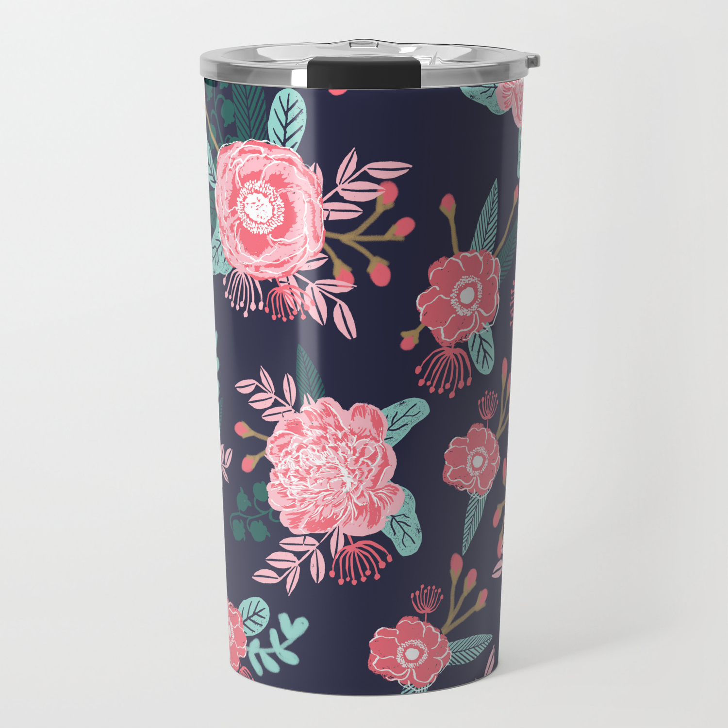 Peony Floral Bouquet Navy Pink Bright Happy Flowers Dorm College
