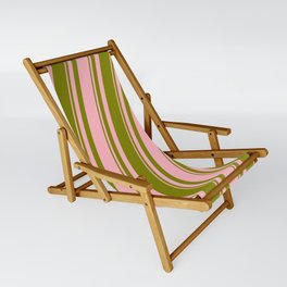 [ Thumbnail: Green and Light Pink Colored Striped Pattern Sling Chair ]