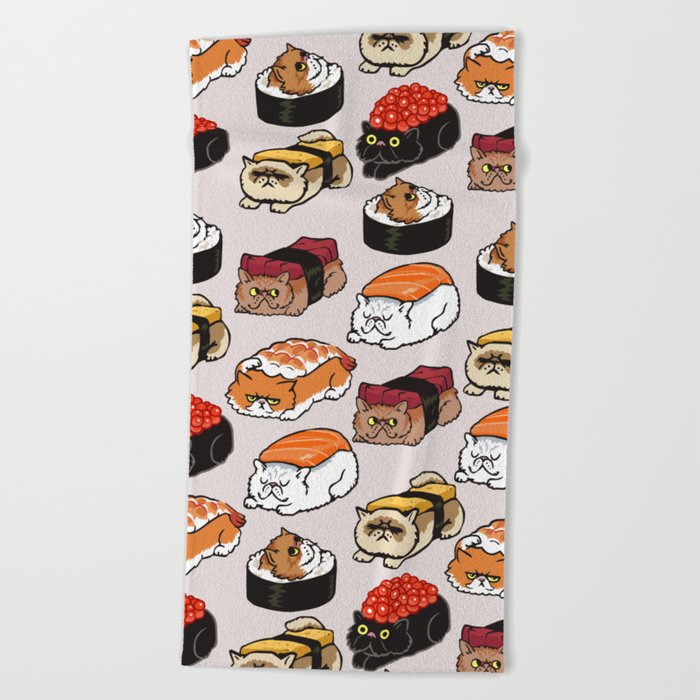 Sushi Persian Cat Beach Towel