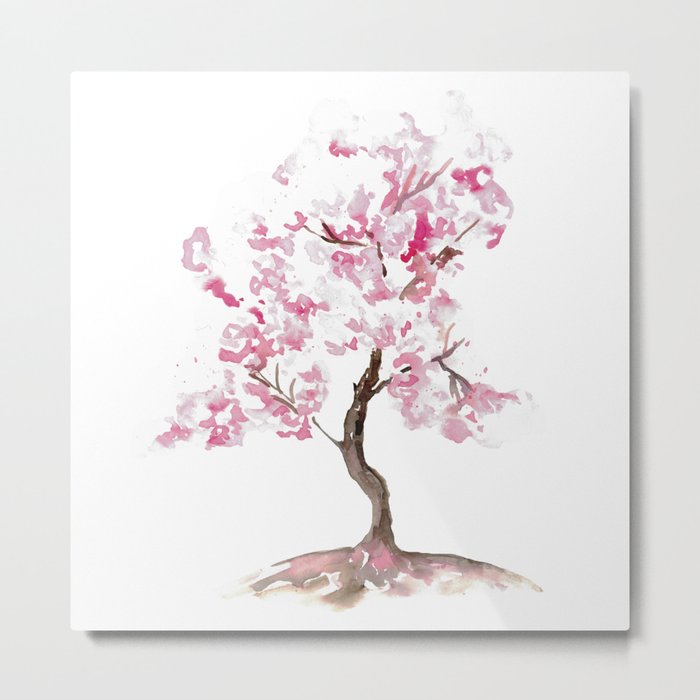 Cherry tree blossom flowers Watercolor Painting Metal Print