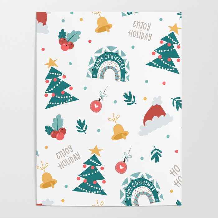 Ho Ho Ho Enjoy Holiday christmas pattern Poster