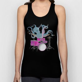 Octopus Playing Drums - Blue Tank Top