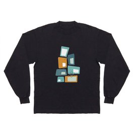 Mid Century Modern Blocks Teal, Turquoise, Aqua and Orange Long Sleeve T-shirt