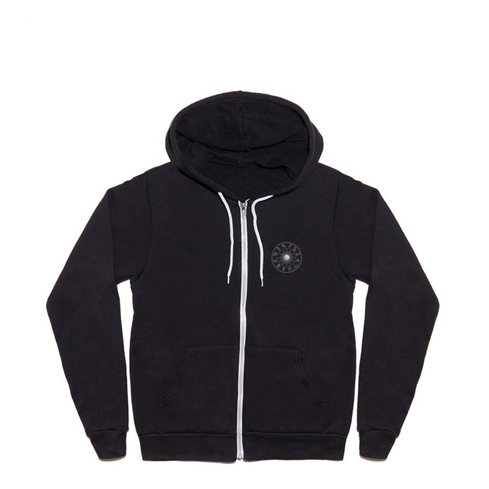 Zodiac astrology circle Silver astrological signs with moon sun and stars Full Zip Hoodie