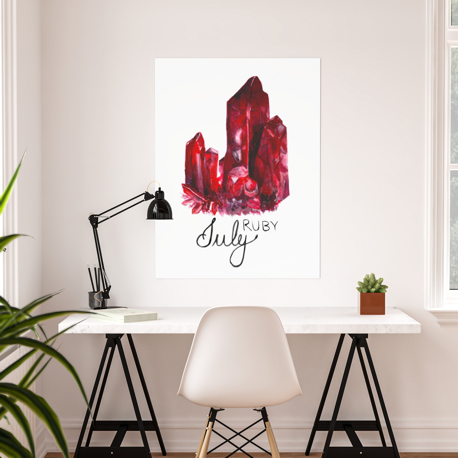 Ruby birthstone July poster Gift for her. Geometric Art Print Mothers day gift Ruby Birthstone poster Gemstone Valentines day gift