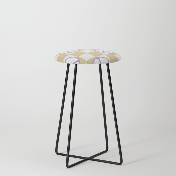 Peace Symbol On Checkerboard \\ Milk Caramel and Lavender Color Palette Counter Stool