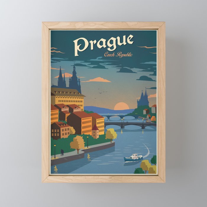 Vintage travel poster-Czech Republic-Prague. Framed Mini Art Print