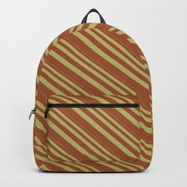 [ Thumbnail: Dark Khaki & Sienna Colored Lines Pattern Backpack ]