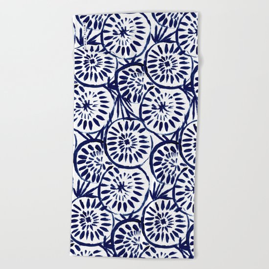 Painted Medallions Navy Beach Towel