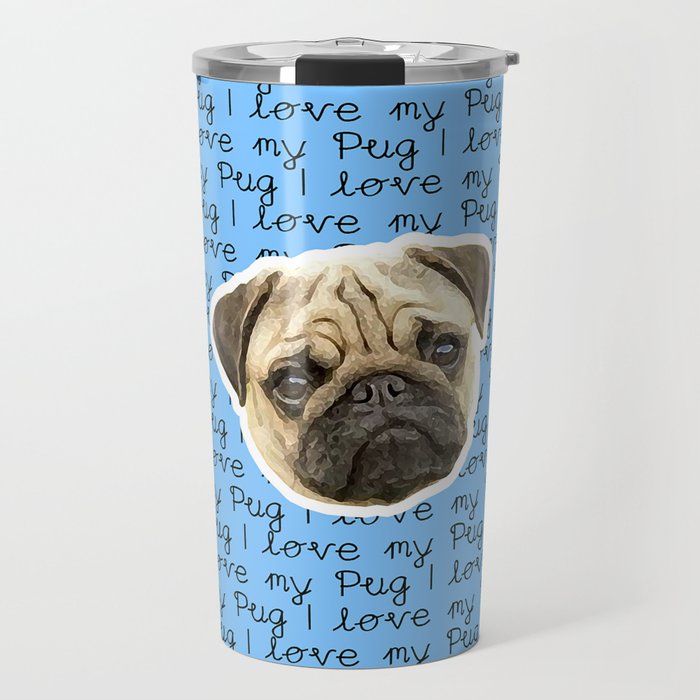 I Love My Pug Monogram Travel Mug