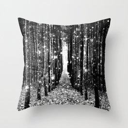 Magical Forest Black White Gray Throw Pillow