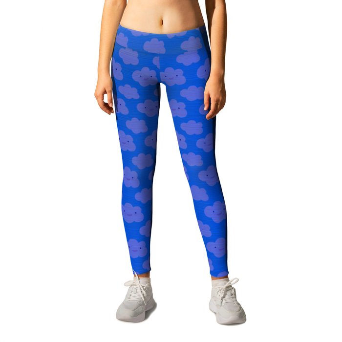 Blue Silk Metallic Clouds Modern Collection Leggings