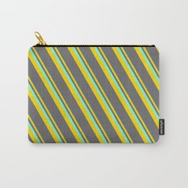 [ Thumbnail: Aquamarine, Yellow, and Dim Gray Colored Lined/Striped Pattern Carry-All Pouch ]