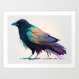 Crow with colorful wings Art Print