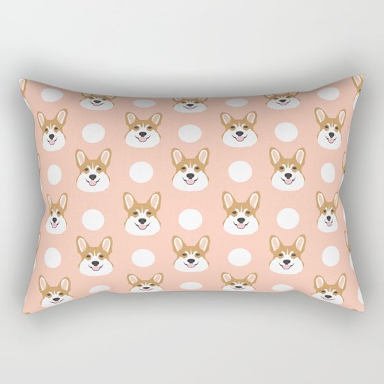 Corgi polka dots peach blush pastel pink coral welsh corgi iphone case for dog lover gifts for dogs Rectangular Pillow
