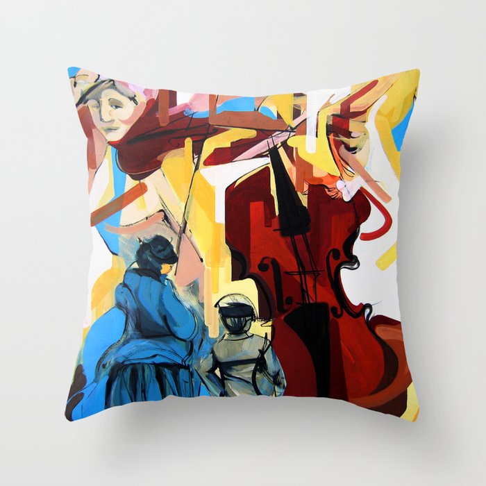 Expressive Cello People Painting Throw Pillow