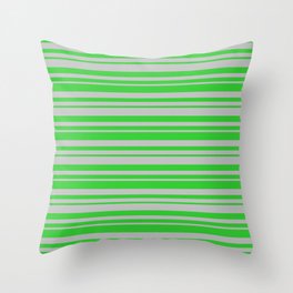[ Thumbnail: Lime Green & Grey Colored Lined/Striped Pattern Throw Pillow ]