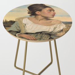 Portrait of a Woman; Girl at the Cemetery female painting by Eugene Delacroix for bedroom, living room, home wall decor Side Table