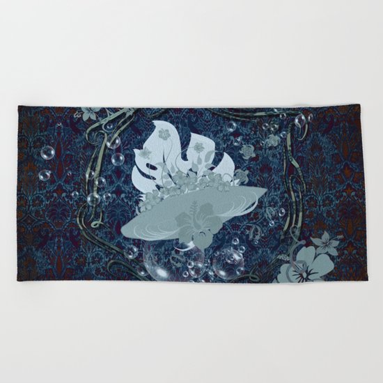 Surfing, surfboard with flowers Beach Towel