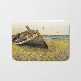 Stranded Wooden Boat on a Beach Bath Mat