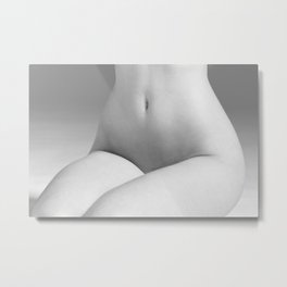 Abdomen. Nude woman black and white portrait Metal Print