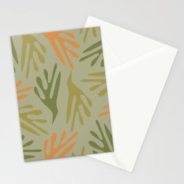 Ailanthus Cutouts Midcentury Modern Abstract Pattern in Retro Olive Green and Orange Stationery Card