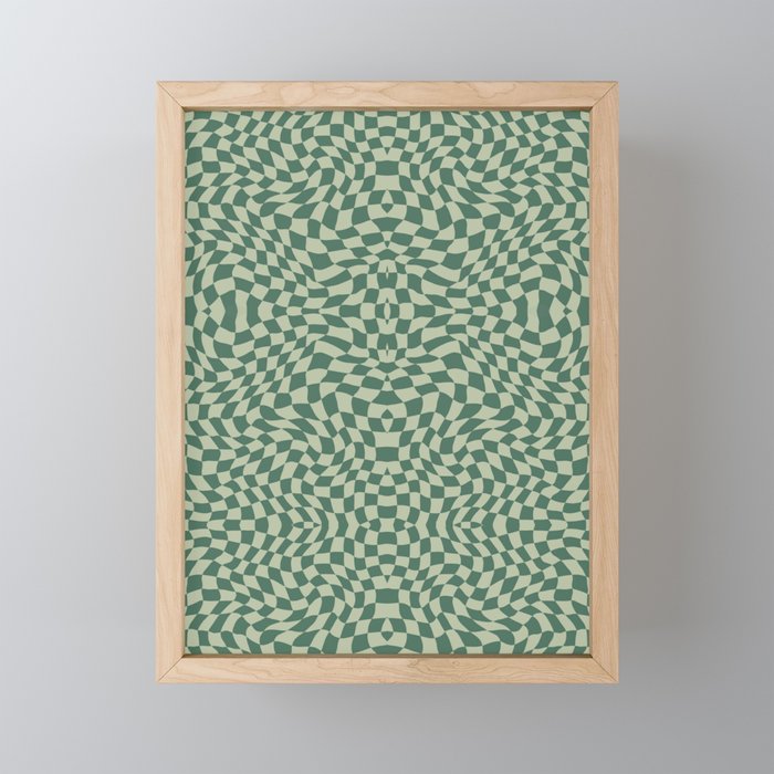 Deep sage green checker symmetrical pattern Framed Mini Art Print