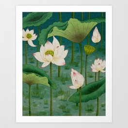 Lotus flowers A -  Minhwa-Korean traditional/folk art Art Print