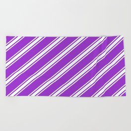 [ Thumbnail: Dark Orchid & Mint Cream Colored Pattern of Stripes Beach Towel ]