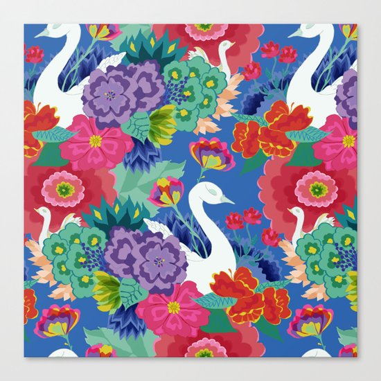 Swans & Flowers Canvas Print
