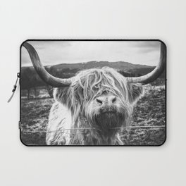 Highland Cow Nose Barbed Wire Fence Black and White Laptop Sleeve