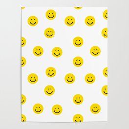 Smiley faces white yellow happy simple smiley pattern smile face kids nursery boys girls decor Poster