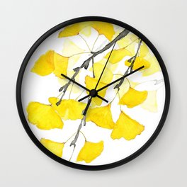 Golden Ginkgo Leaves Wall Clock