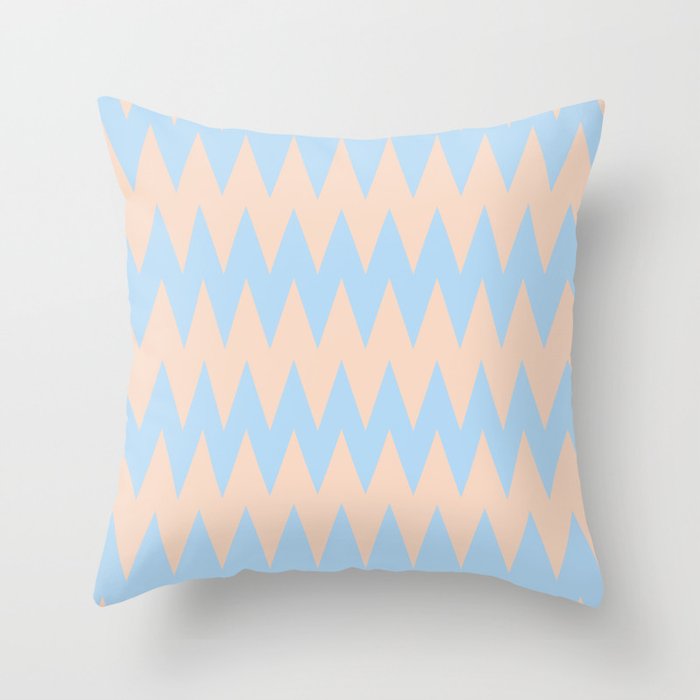 Baby Blue Peach Zigzag Rippled Stripe Pattern 2021 Color of the Year Wild Blue Yonder Natural Tan Throw Pillow