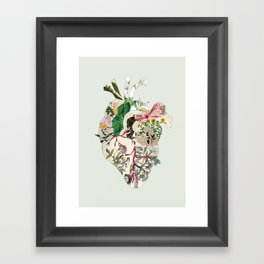 Vintage Botanical Heart On Green Framed Art Print