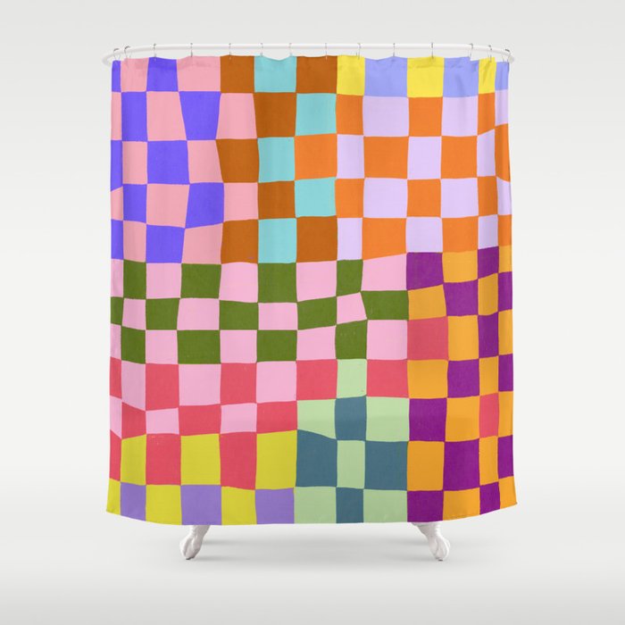 Colorful pastel checker tile  Shower Curtain