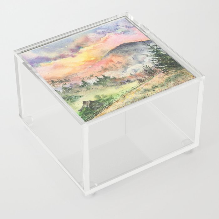 Misty Mountain Sunset Clouds Acrylic Box