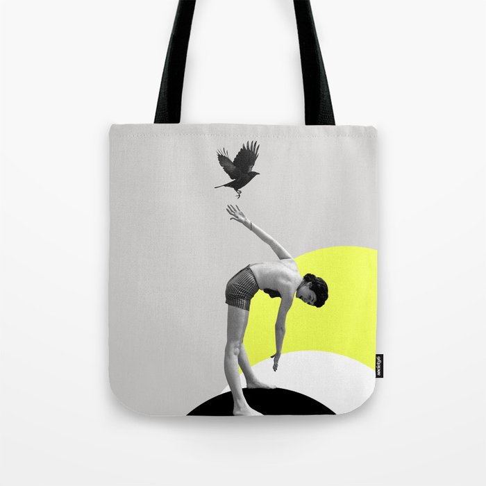 Woman and a Black Bird, Collage Art Tote Bag
